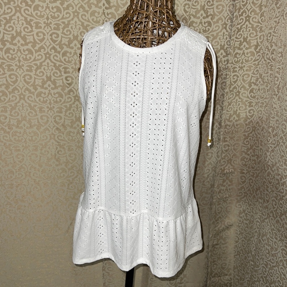 NWOT! Michael Kors Eyelet peplum blouse, White, Large.